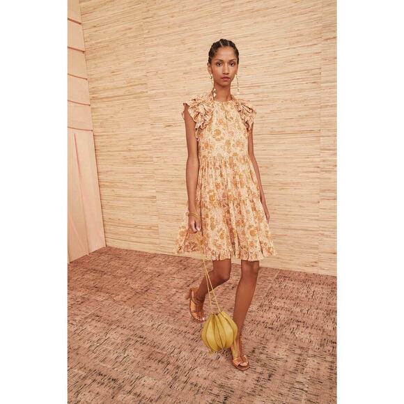 Ulla Johnson Adele Mini Dress Ruffle Sleeves in Meadow Orange/Yellow Size 0/XS - Picture 1 of 8